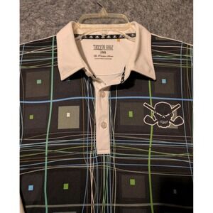 Tattoo Golf Polo Shirt Mens 3XL Black White Plaid Skull Performance Revolver